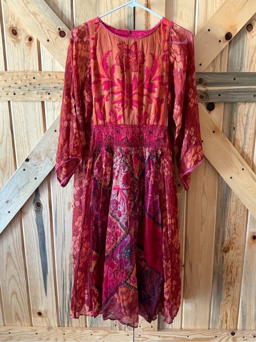 Soft Surroundings Red and Pink Floral Boho Midi Dress